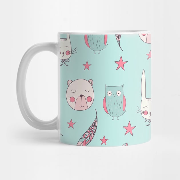 Cartoon Animals And Stars Pattern Art by MariaStore